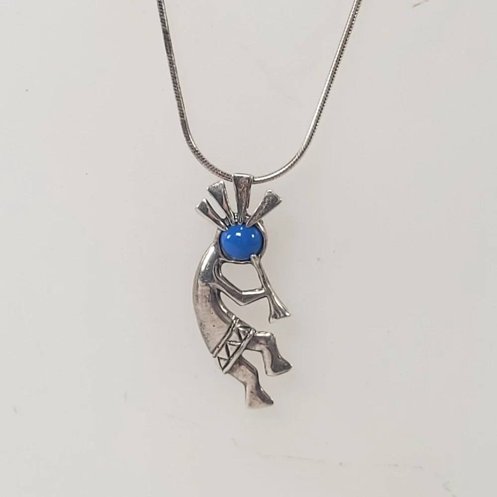Southwestern Kokopelli Pendant Necklace Sterling Silver 925 Italy Snake Chain